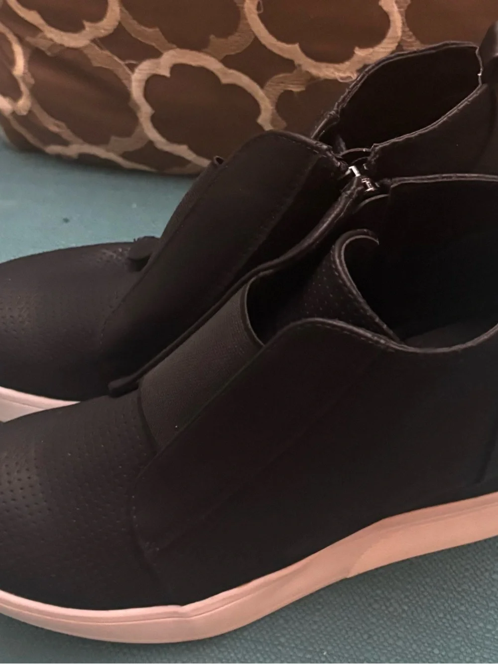 Journee Collection Black Perforated Slip-On Wedge Sneakers, Size 7